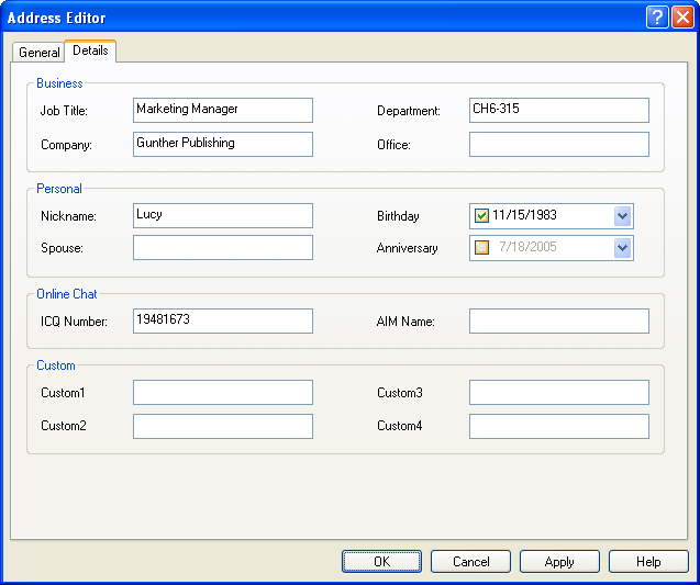 Address Editor Detailed Properties